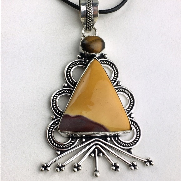 New Mookaite & Tiger’s Eye Stone Silver Overlay Pendant Necklace - Picture 9 of 9